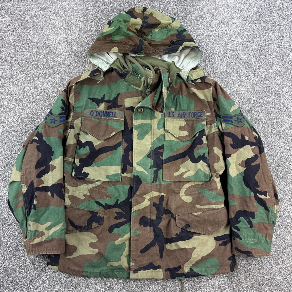 Vintage Military Jacket‎ Mens S Short Coat Cold Weather Field Woodland Camo M65